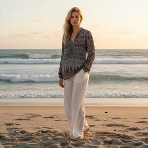 Joie Silk Paisley Print Long Sleeve Sheer Tunic Swim Cover Small Bohemian